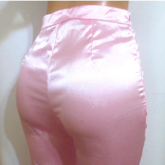 Pink Satin Feather Trim Pajama Pants Sz S NWOT - Picture 5 of 8